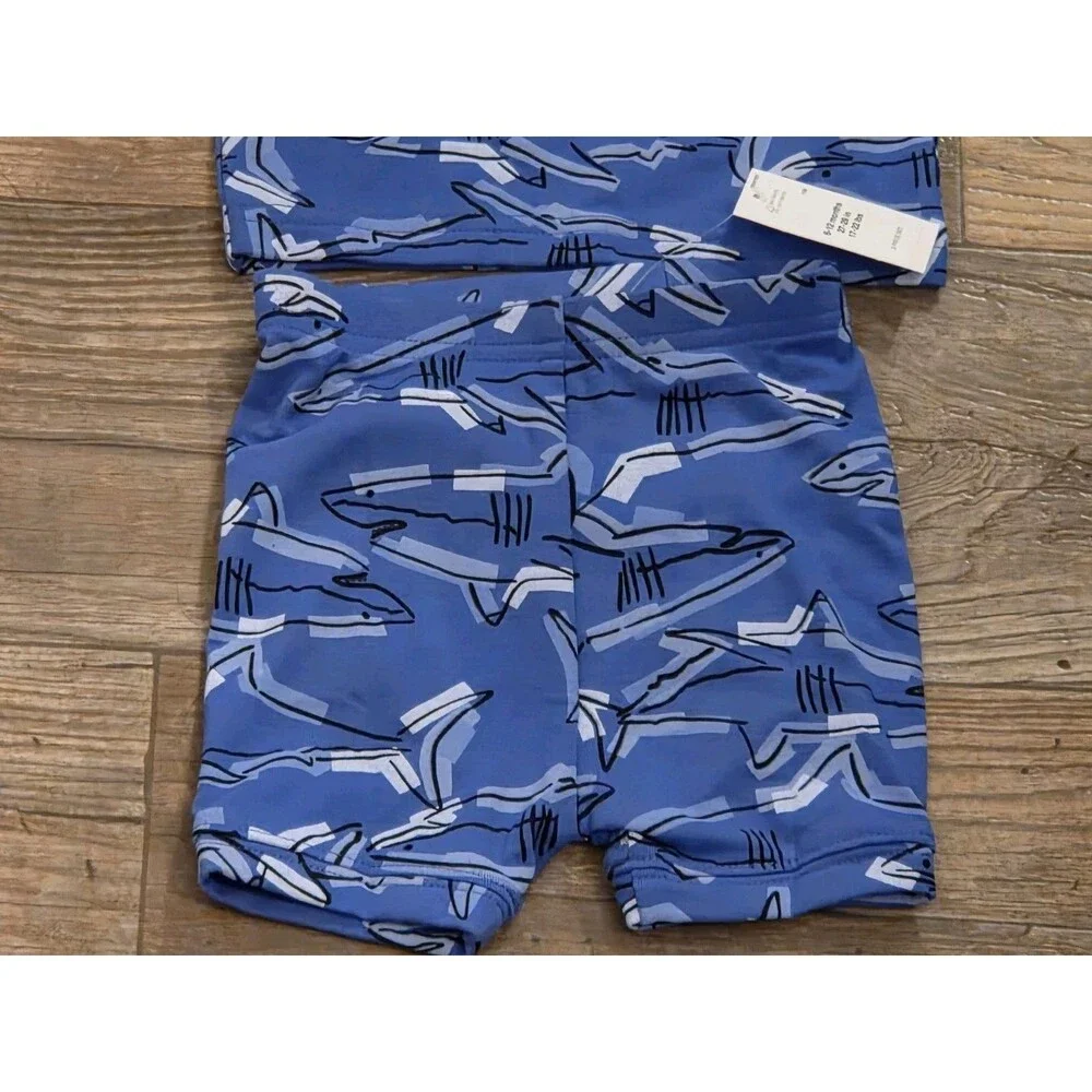 Baby Gap Shark PJ Short Set in blue with an allover shark print - 6 to 12 Mths